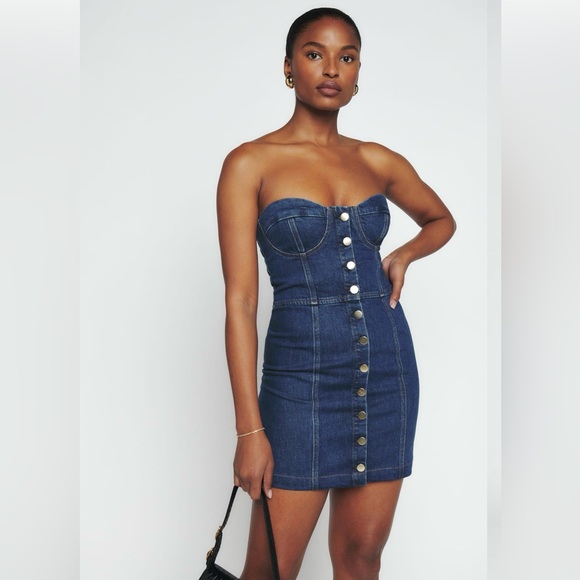 Reformation Nikki Strapless Bustier Denim Mini - Picture 5 of 9